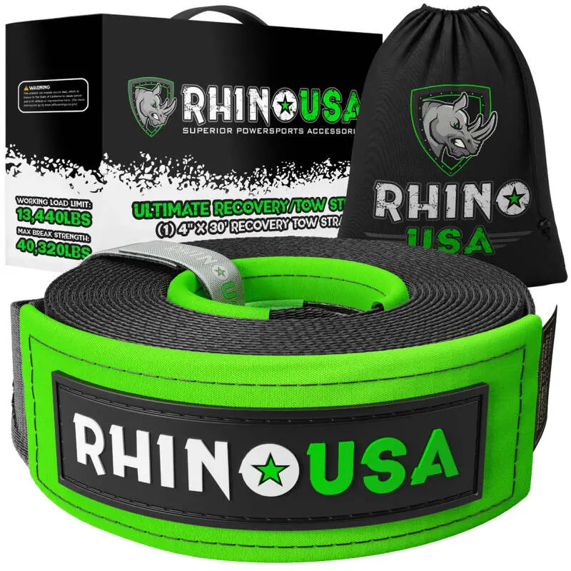 Rhino Usa Recovery Tow Strap 4Inx30ft (Black) 1