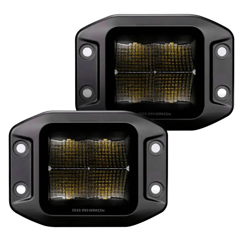 Go Rhino Xplor Blackout Series Cube Led Flood Light Kit (Flush Mount) 3X3 - Blk (Pair) 1