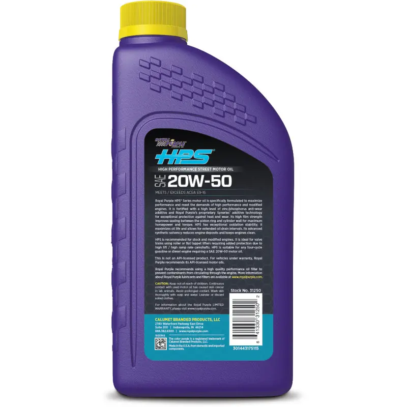 Royal Purple Hps Synthetic High Performance Street 20W-50 Motor Oil - 1 Quart 1