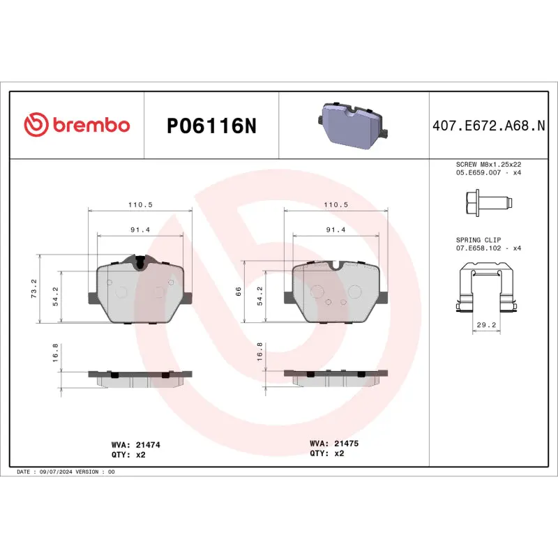 Brembo Oe 20-23 Bmw M340i/19-23 Z4/20-24 Toyota Gr Supra Prime Ceramic Brake Pad - Rear 1