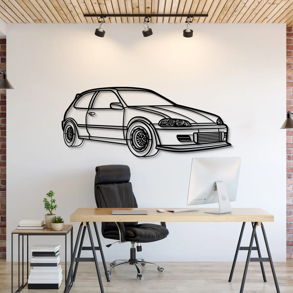 1993 Civic Hb Drag Perspective Metal Car Wall Art - Mt1163 1