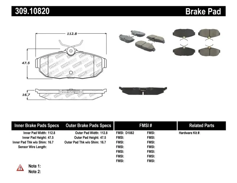 Stoptech Performance 05-09 Ford Mustang Cobra/Mach 1 V6/Gt / 10 Shelby/Shelby Gt Rear Brake Pads 1