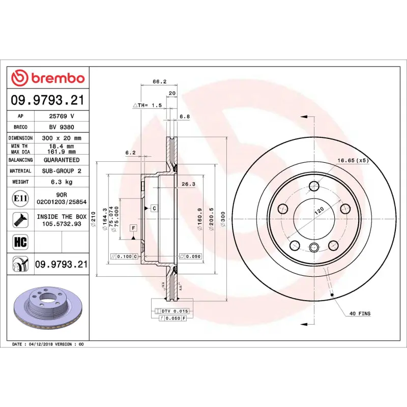 Brembo 12-16 Town & Country/12-20 Dodge Grand Caravan/12-14 Volkswagen Routan Rear Uv Coated Rotor 1