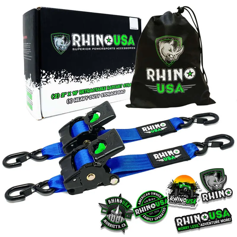 Rhino Usa Retractable Ratchet Straps (2Pk 2Inx10ft) Blue 1