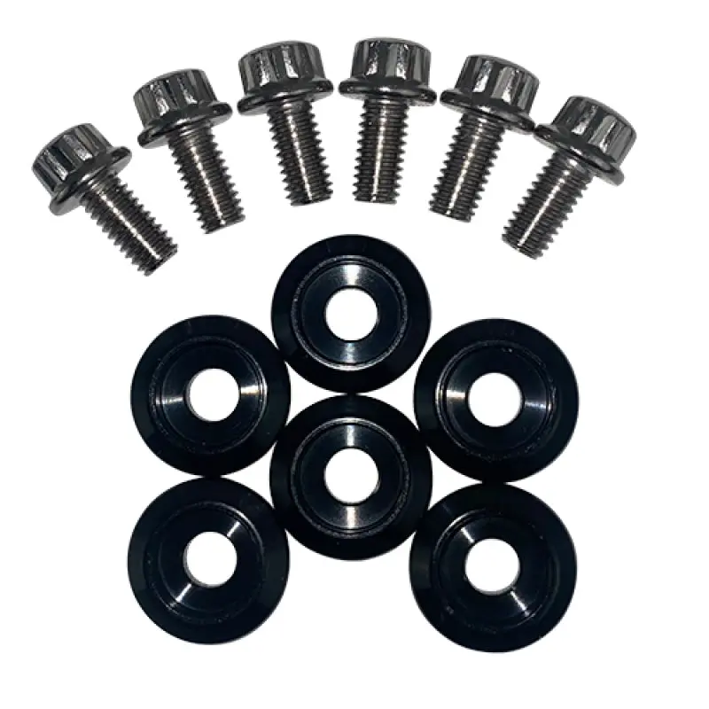 Blox Racing New Fender Washers Kit M6 12Pt - 6Pc Large Diameter Black 1
