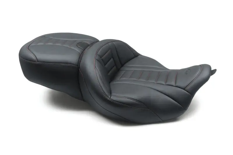 Mustang 08-21 Harley Electra Glide/Rd Glide/Rd King 1Pc Seat Deluxe - Black W/ Red Stitching 1
