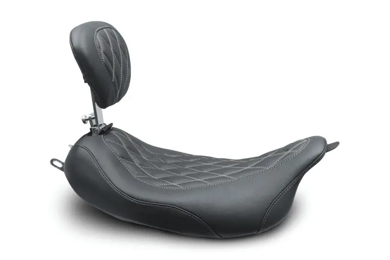 Mustang 08-21 Harley Wide Tripper Fl Touring Pass Seat W/ Dr Backrest, Grey Diamond Stitch - Black 1