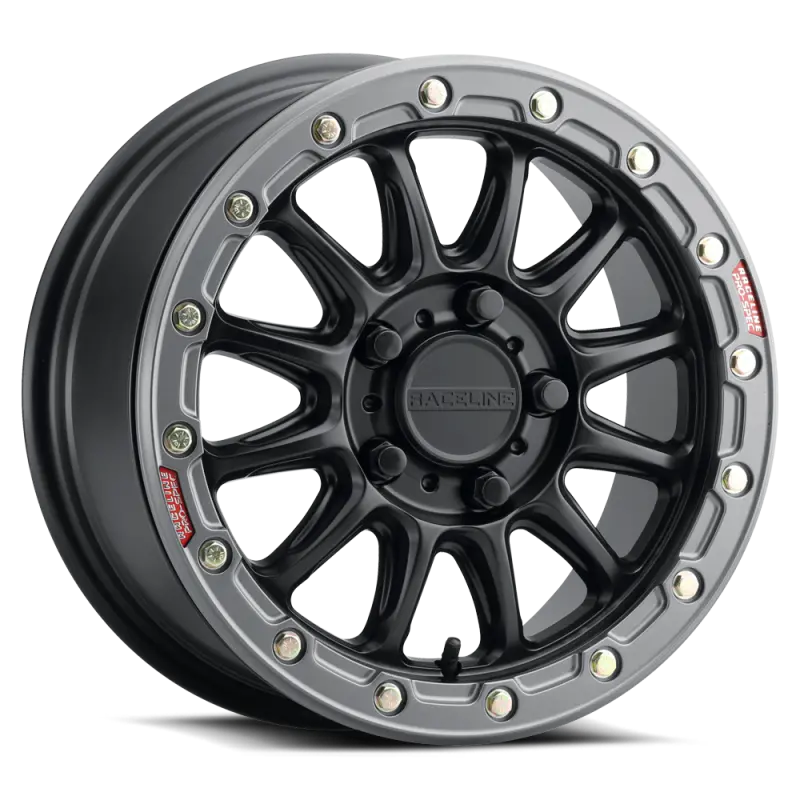 Raceline A14gr Alpha 15X7in/5X114.3 Bp/25Mm Offset/68Mm Bore - Gunmetal & Red Ring Beadlock Wheel 1