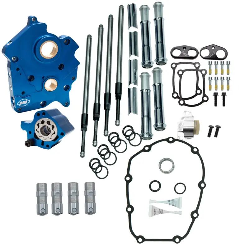 S&S Cycle 2017+ M8 Water Cooled Model Cam Chest Kit W/O Cam - Chrome Pushrod Tubes & Chain Tensioner 1