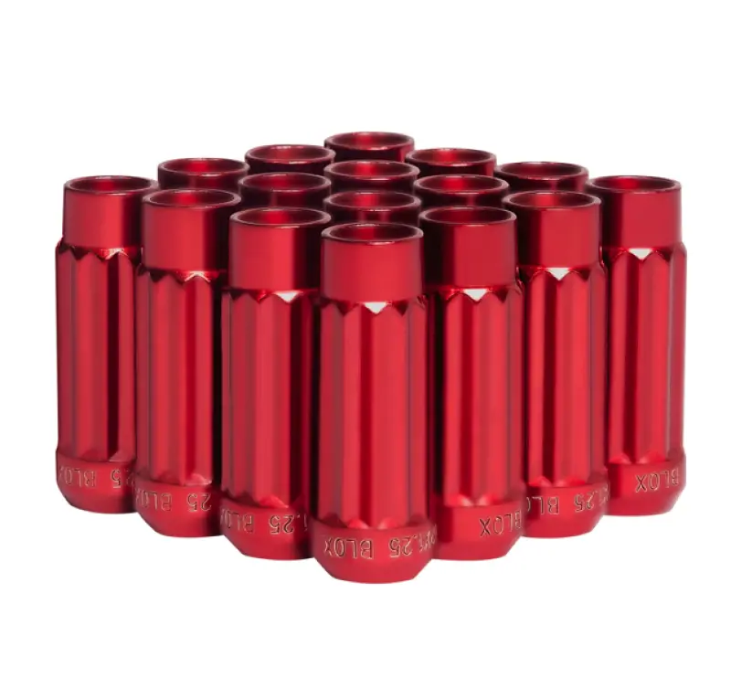 Blox Racing 12-Sided P17 Tuner Lug Nuts 12X1.25 - Red Steel - Set Of 16 1