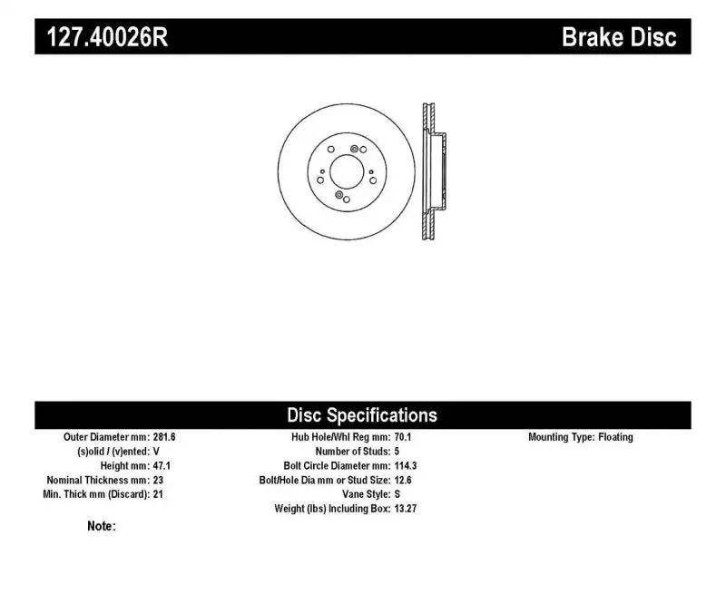 Stoptech 97-01 Acura Integra Type R / 97-01 Honda Cr-V Slotted & Drilled Right Front Rotor 1
