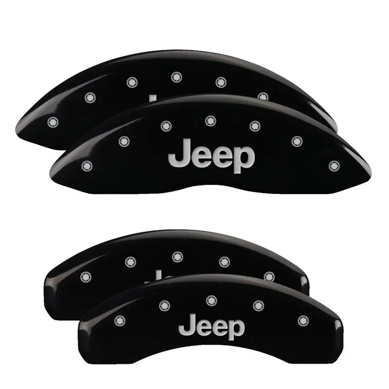 Mgp 4 Caliper Covers Engraved Front & Rear 11-18 Jeep Grand Cherokee Black Finish Silver Jeep Logo 1