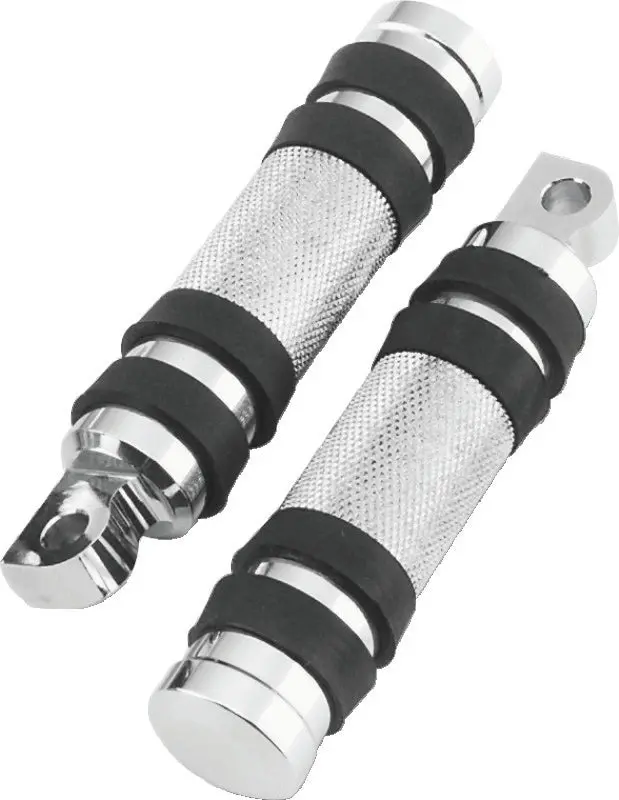 Bikers Choice Big Twin & Xl Chrome Knurled Male Mount Footpegs W/Rubber Bands Pr. 1
