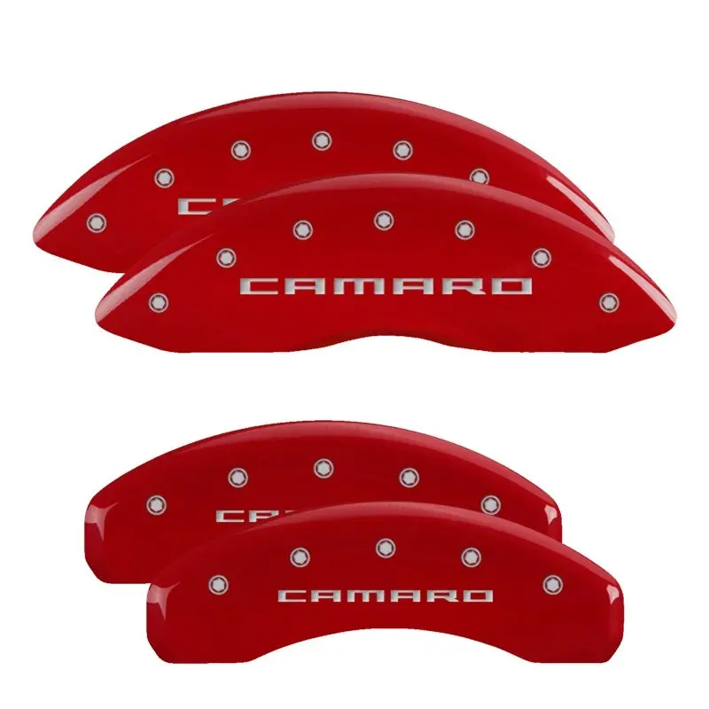 Mgp 4 Caliper Covers Engraved Front & Rear Gen 5/Camaro Red Finish Silver Ch 1