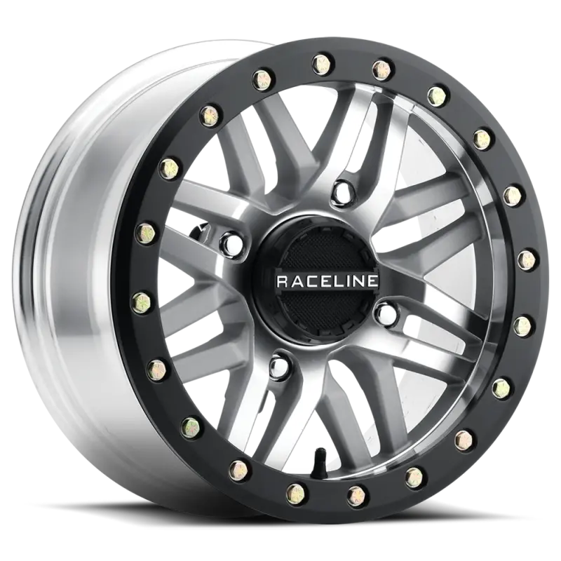 Raceline A91ma Ryno 15X7in/4X156 Bp/10Mm Offset/132.5Mm Bore - Machined & Black Ring Beadlock Wheel 1