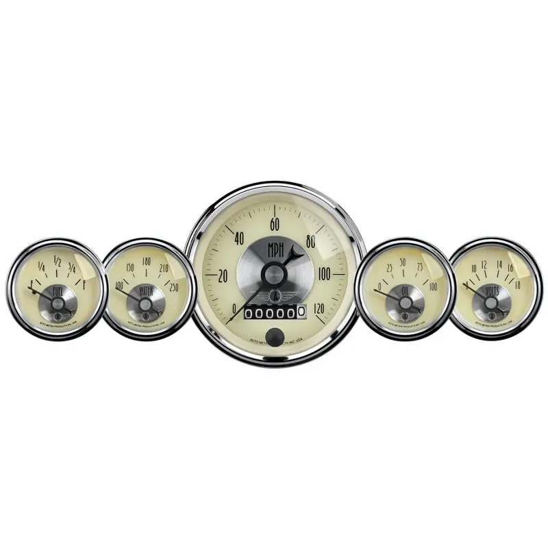 Autometer Gauge Kit 5 Pc 3-3/8In. & 2-1/16In. Elec Speedo W/Wheel Odo Prestige Antique. Ivory 1
