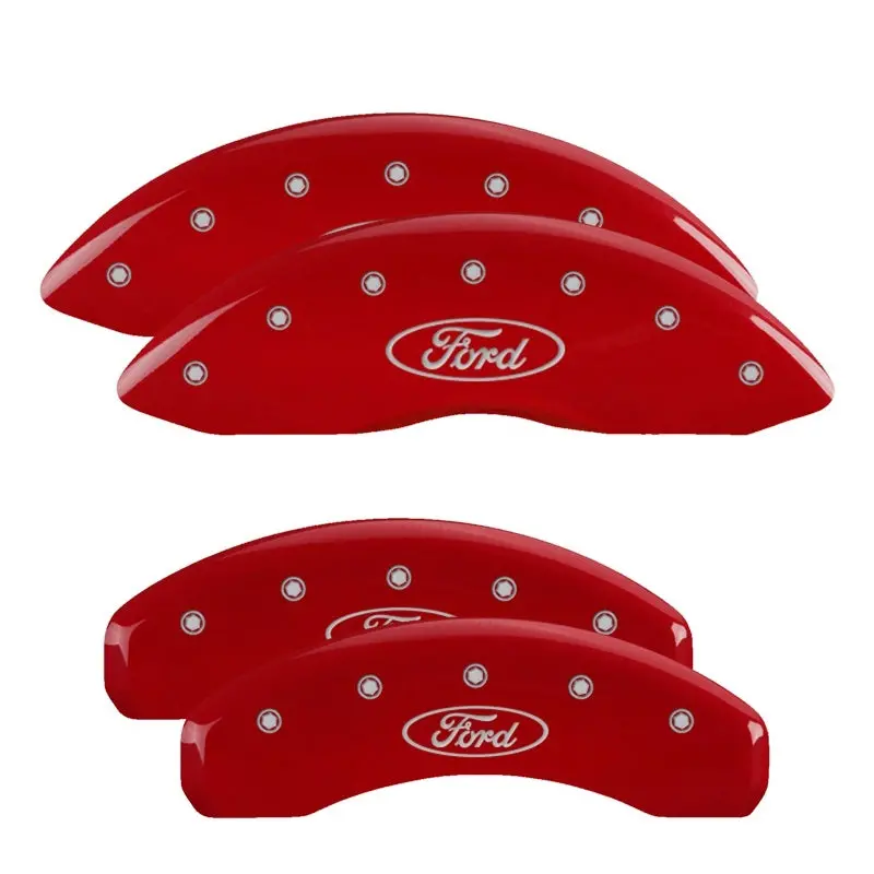 Mgp 4 Caliper Covers Engraved Front & Rear Oval Logo/Ford Red Finish Silver Ch 1