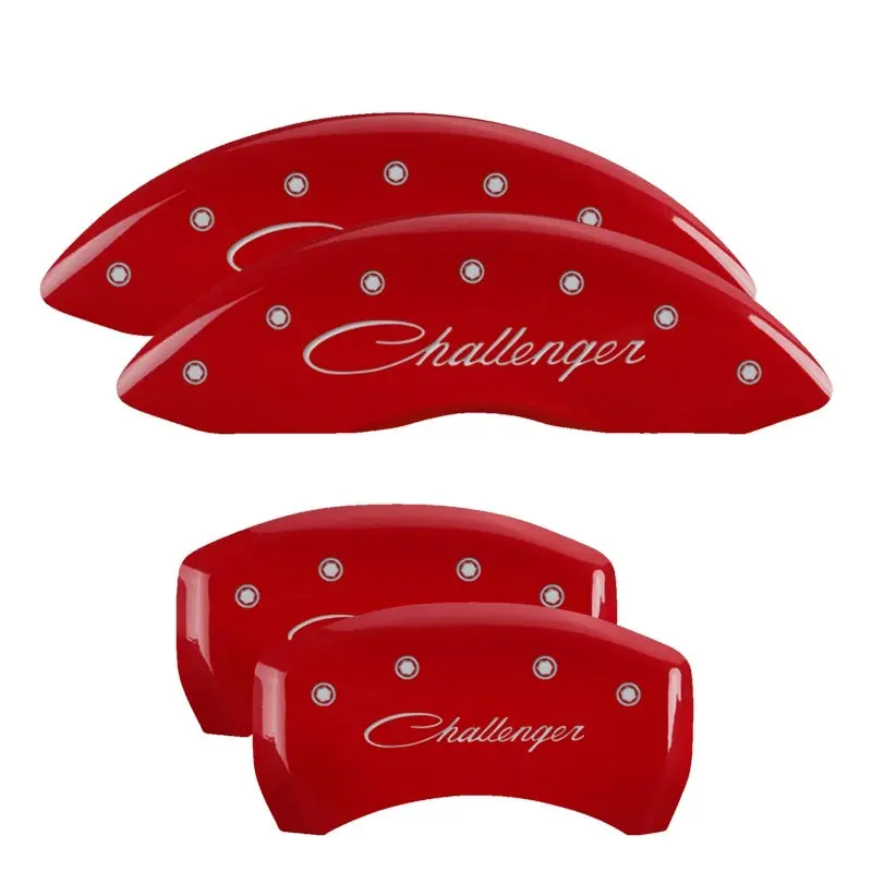 Mgp 4 Caliper Covers Engraved Front & Rear Cursive/Challenger Red Finish Silver Ch 1