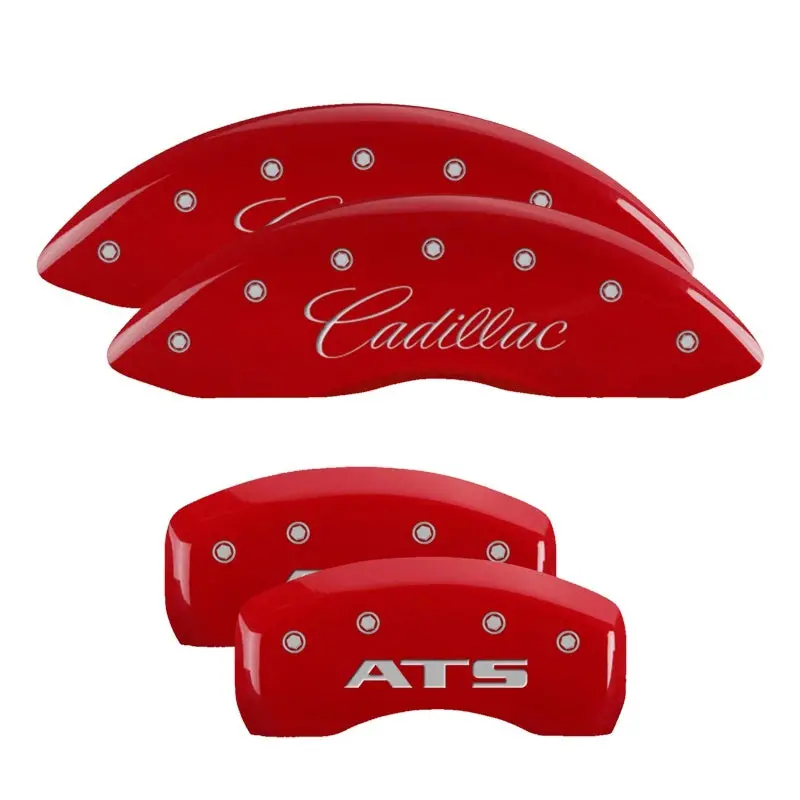 Mgp 4 Caliper Covers Engraved Front Cadillac Engraved Rear Ats Red Finish Silver Ch 1