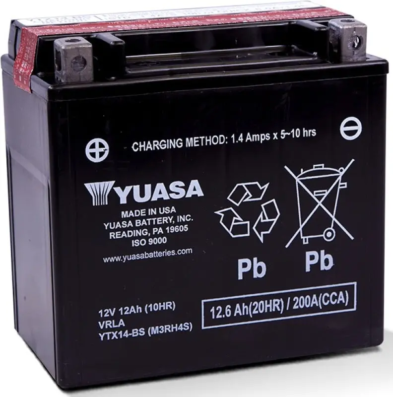 Yuasa Ytx14-Bs Maintenance Free Agm 12-Volt Battery W/Bottle 1