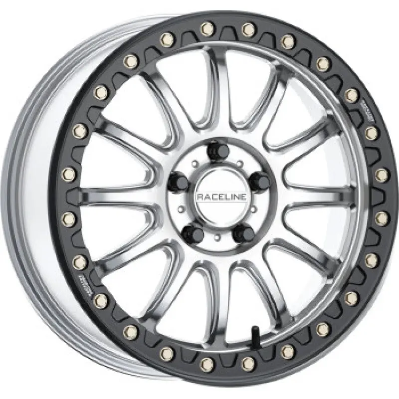 Raceline A14sb Alpha 15X7in/4X137 Bp/10Mm Offset/110.18Mm Bore - Silver & Blk Ring Beadlock Wheel 1