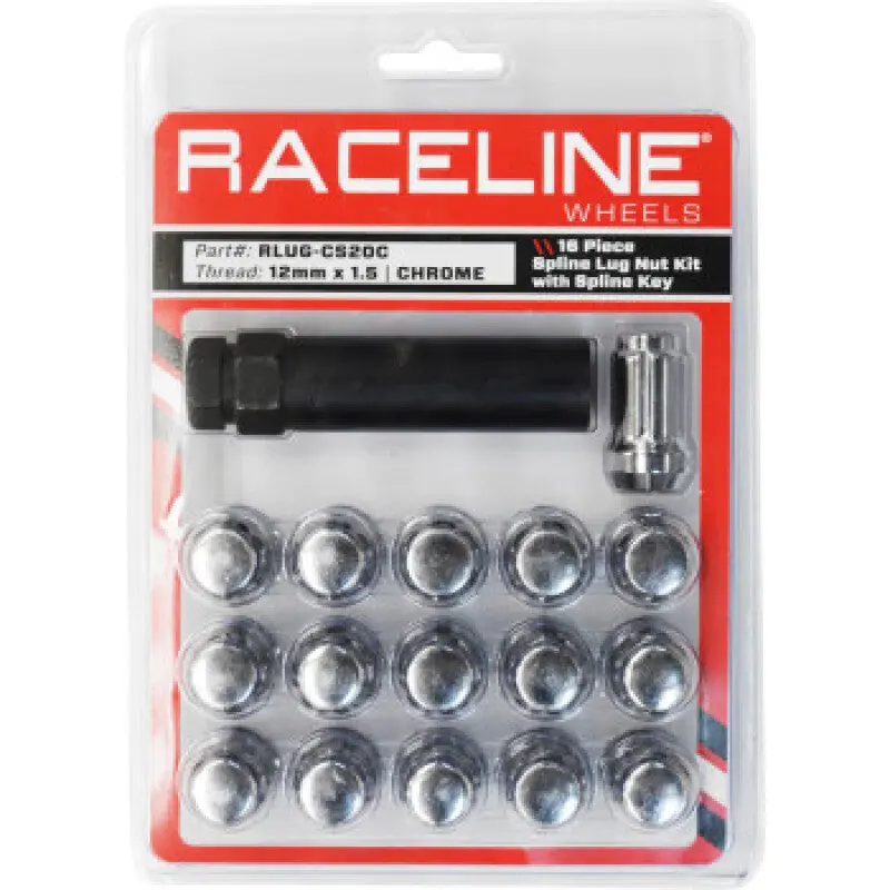 Raceline Spline Lug Nut Kit With Spline Key 12 X 1.5 - 16 Pack - Chrome 1