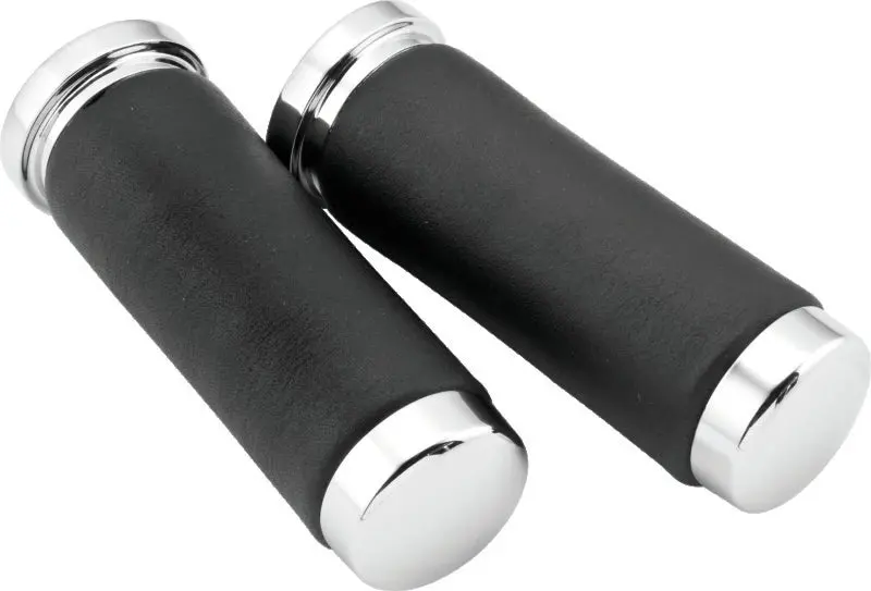 Bikers Choice Chrome / Leather 1 Inch Grips Universal Pr 1