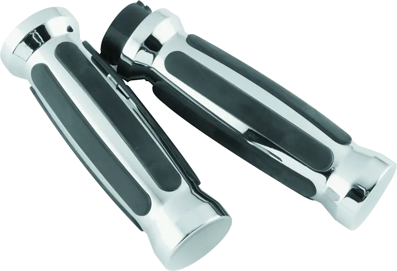 Bikers Choice 81-17 Xl & Big Twin Dual Cable Chrome & Black Sensation Grips Pr 1