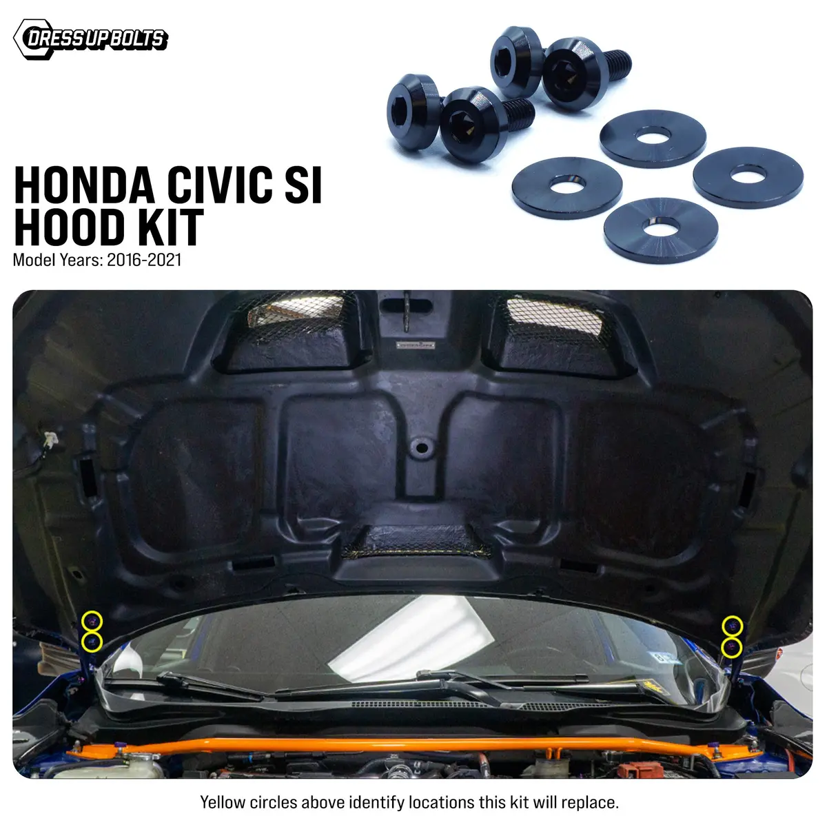 Dress Up Bolts Titanium Hardware Hood Kit For 16-21 Honda Civic [Fc/Fk] 1