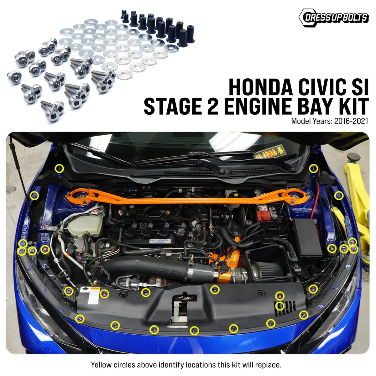 Dress Up Bolts Stage 2 Titanium Hardware Engine Bay Kit For 17-20 Honda Civic Si [Fc1/3] 1