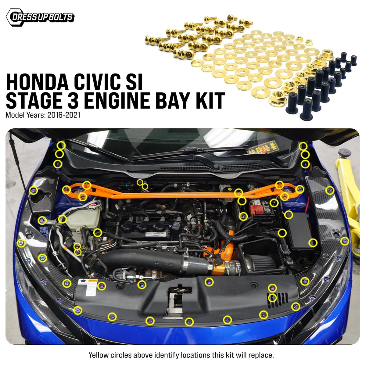 Dress Up Bolts Stage 3 Titanium Hardware Engine Bay Kit For 17-20 Honda Civic Si [Fc1/3] 1