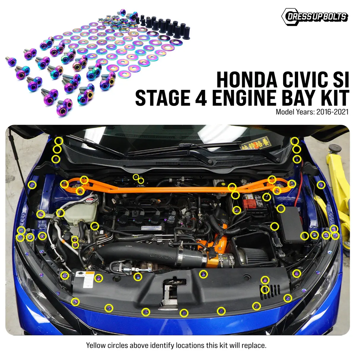 Dress Up Bolts Stage 4 Titanium Hardware Engine Bay Kit For 17-20 Honda Civic Si [Fc1/3] 1