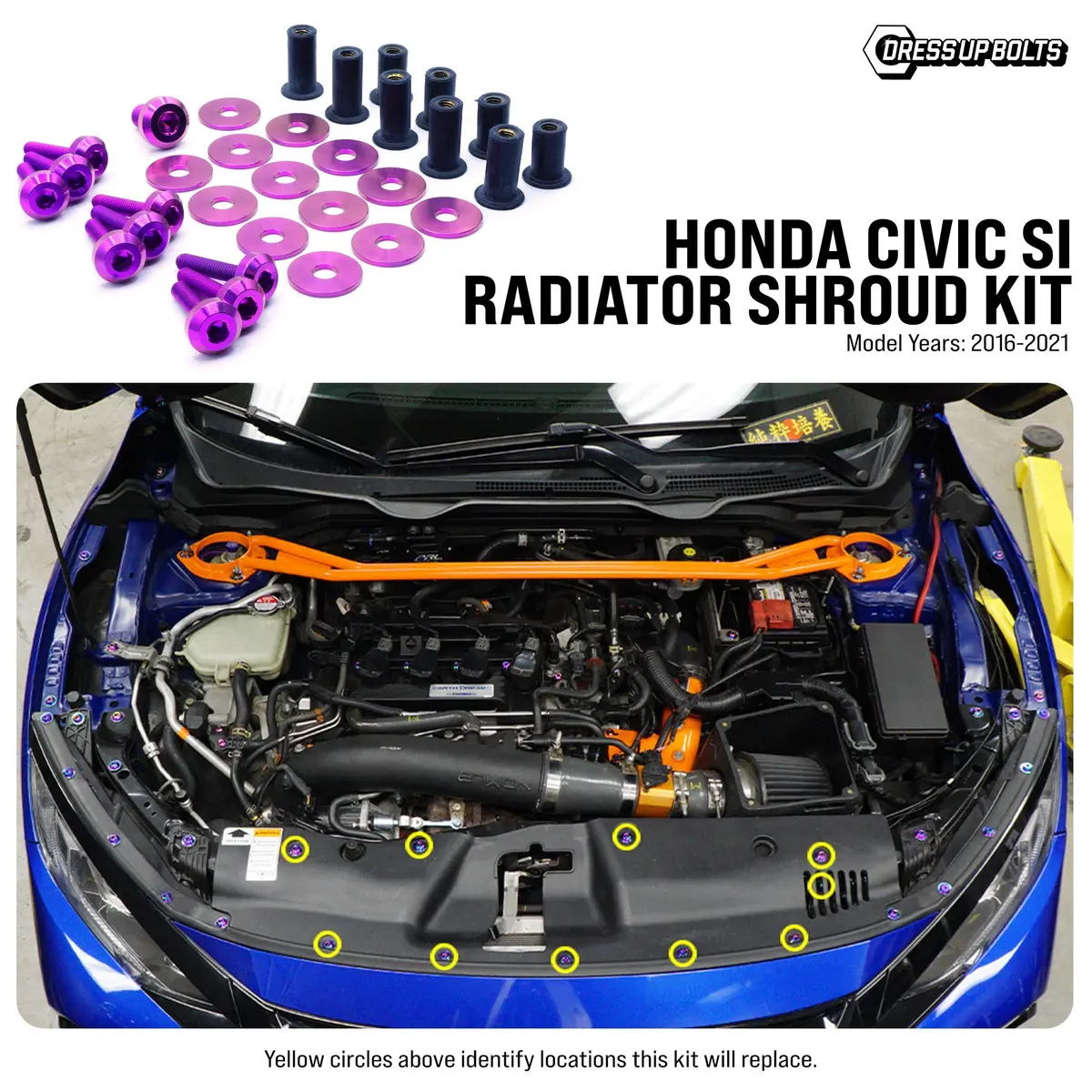 Dress Up Bolts Titanium Hardware Radiator Shroud Kit For 17-20 Honda Civic Si [Fc1/3] 1