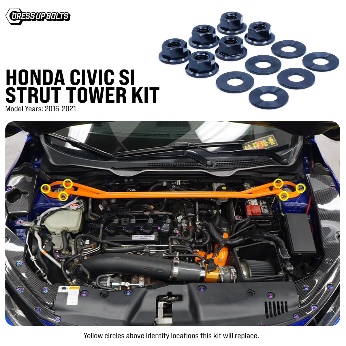 Dress Up Bolts Titanium Hardware Strut Tower Kit For 16-21 Honda Civic [Fc/Fk] 1