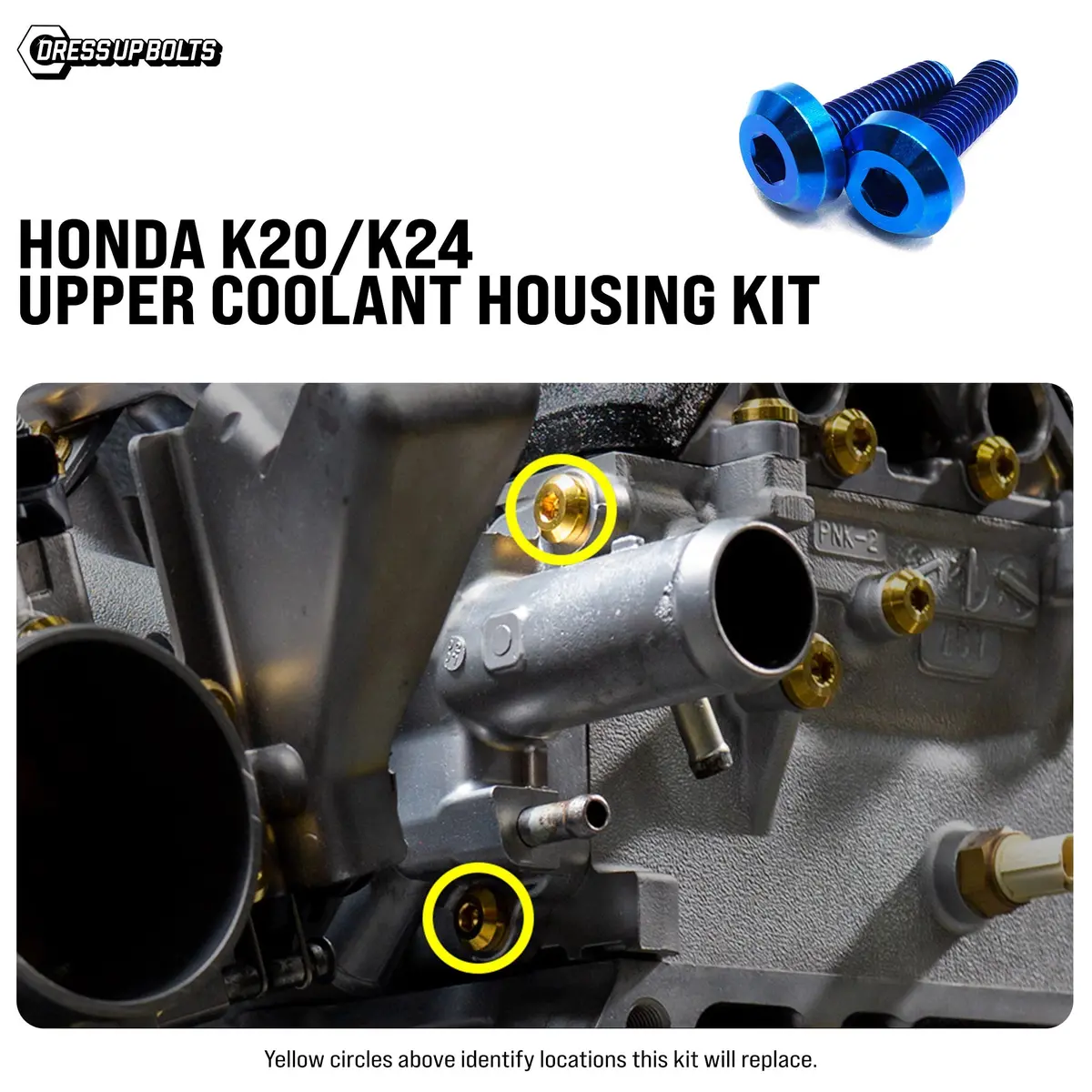 Dress Up Bolts Titanium Hardware Upper Coolant Housing Kit For Honda K20/K24 2