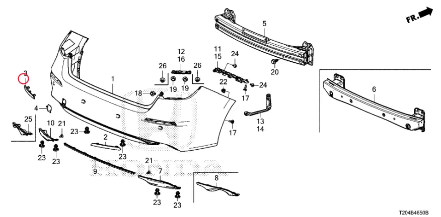 Honda Genuine Unpainted Rear Bumper For 2022+ Honda Civic Sedan 1