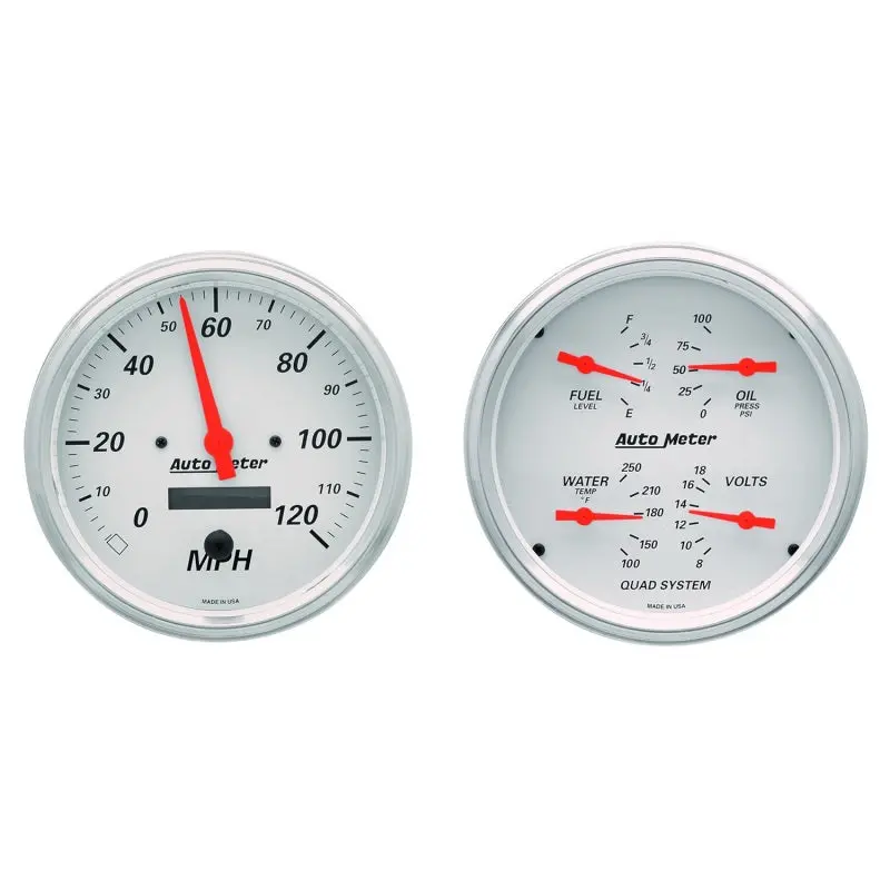 Autometer Gauge Kit 2 Pc. Quad & Speedometer 5In. Arctic White 1