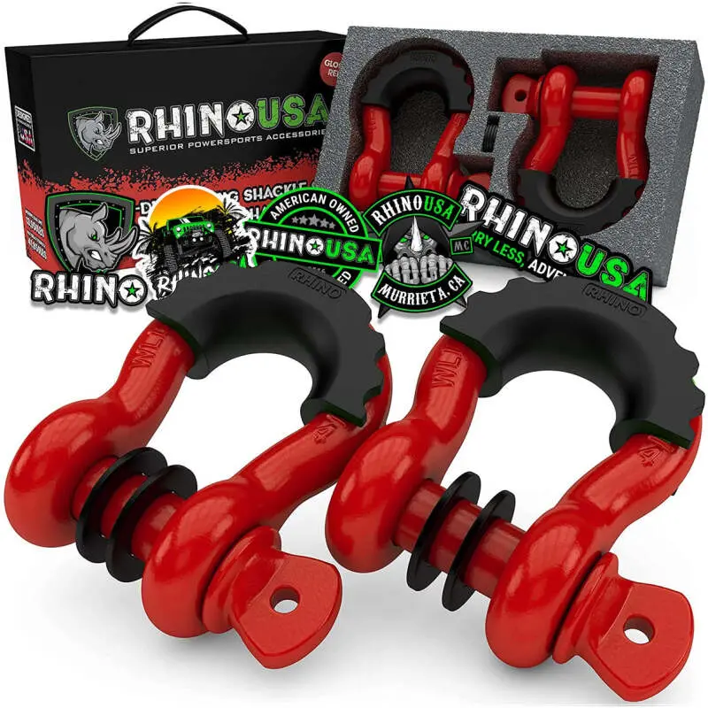 Rhino Usa 3/4In D-Ring Shackle Set (2-Pack)(Red) 1