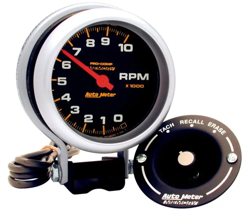 Autometer Gauge Tachometer 3-3/4In. 10K Rpm Pedestal W/Peak Memory Pro-Comp 1