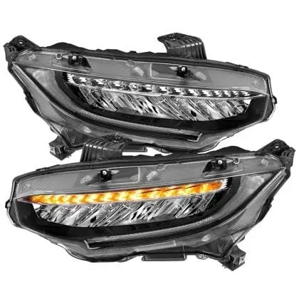 Projector Headlights Plank Style Black W/Amber/Sequential Turn Signal For 2016+ Honda Civic 1