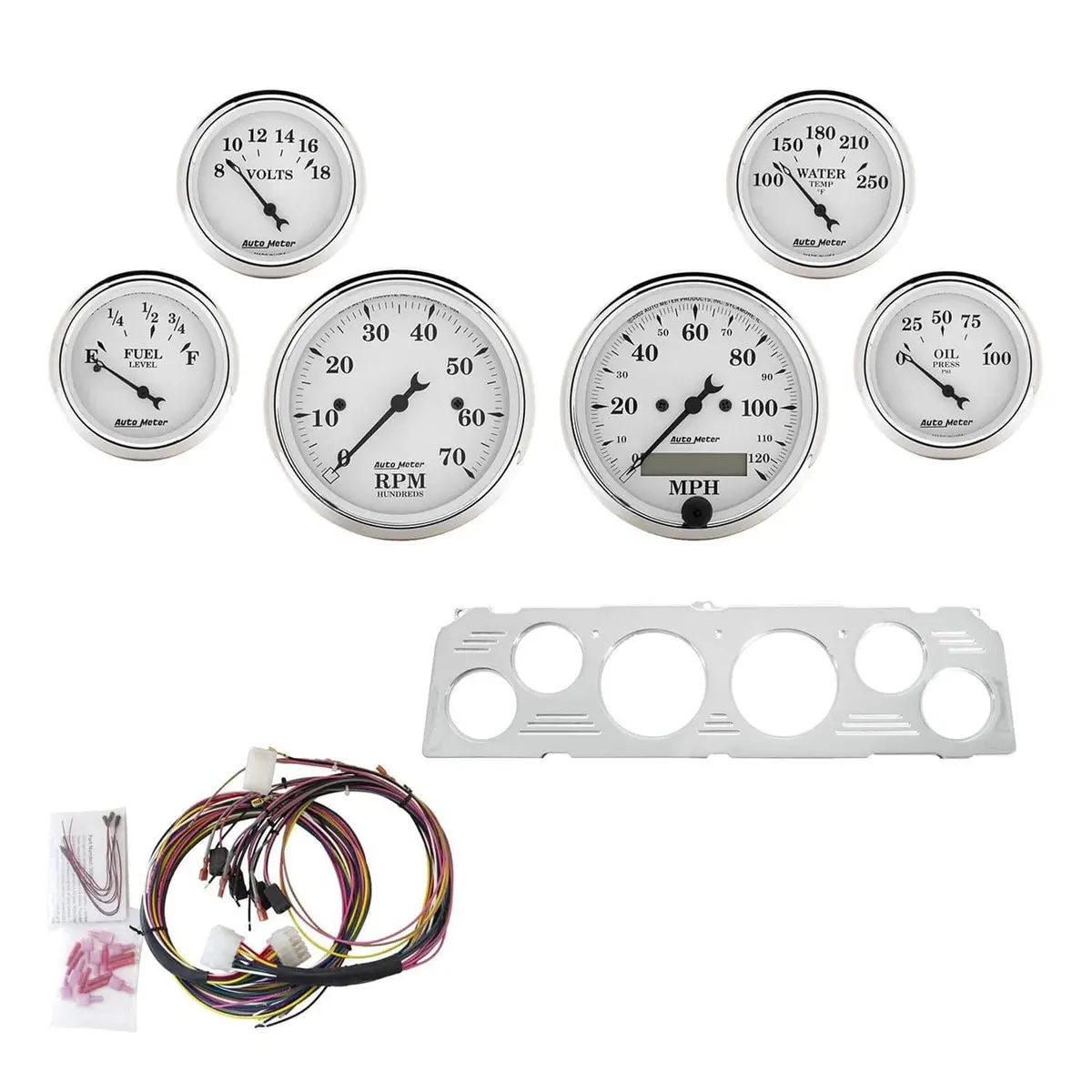Autometer Old Tyme White Gauge Cluster - Vintage-Style Analog Set (7043-Otw) 1