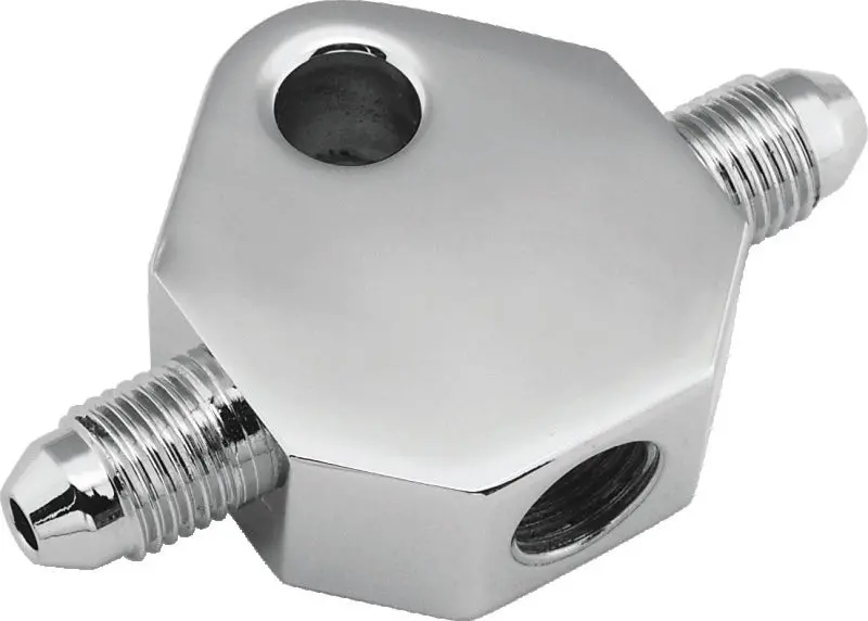 Bikers Choice Chrome Brake Tee 1/8 Npt Center Hole Male An-3 Side Holes 1