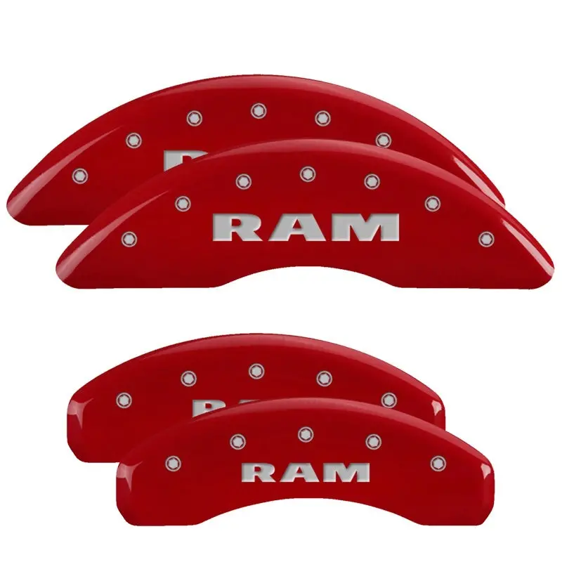 Mgp 4 Caliper Covers Engraved Front & Rear 2019 Ram 1500 Red Finish Silver Ram Logo 1