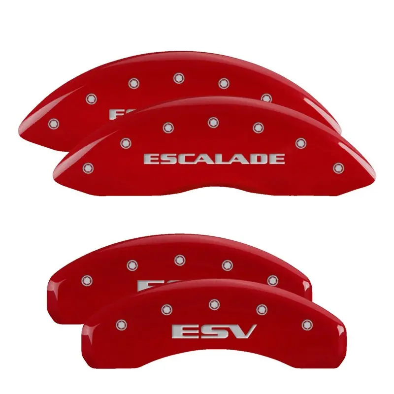 Mgp 4 Caliper Covers Engraved Front Escalade Engraved Rear Esv Red Finish Silver Ch 1