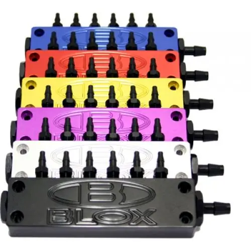 Blox Racing 6-Port Billet Aluminum Black Universal With Fittings And Plugs 1