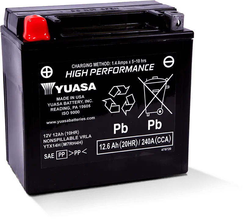 Yuasa Ytx14ah Maintenance Free Agm 12-Volt Battery 1
