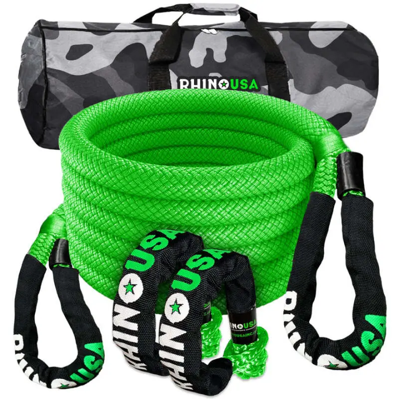 Rhino Usa 7/8In X 30Ft Kinetic Rope Recovery Kit W/Soft Shackles (Green) 1