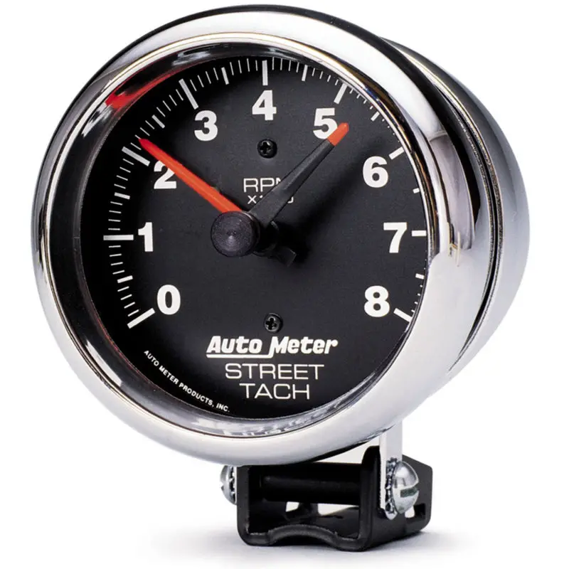 Autometer Traditional Chrome 3-3/4In 8K W/ Red Line Tachometer 1