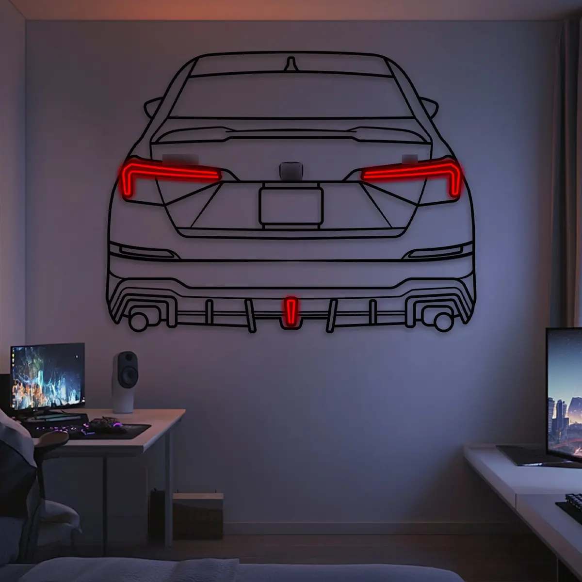 2023 Civic Si Back View Metal Neon Car Wall Art - Mtn0259 1